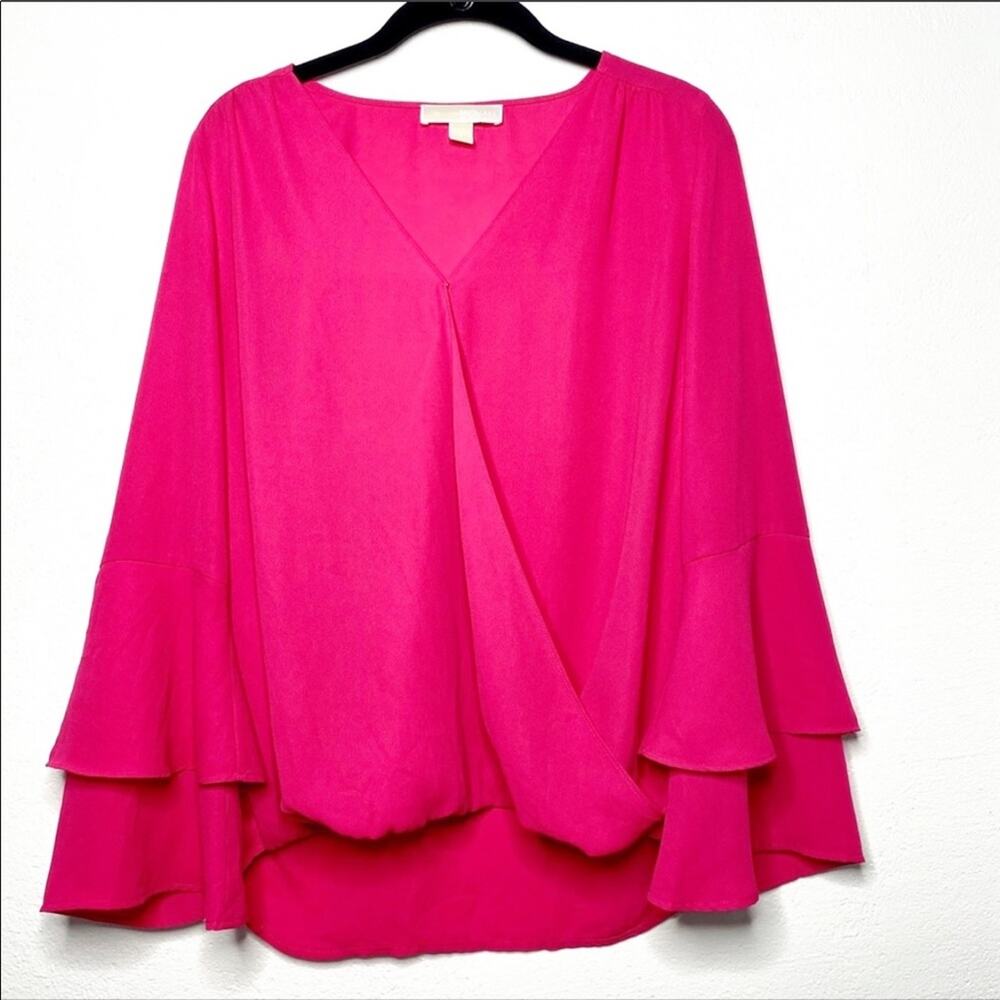 MICHAEL Michael Kors Pink Ruffle Sleeve Wrap Top Size Small
